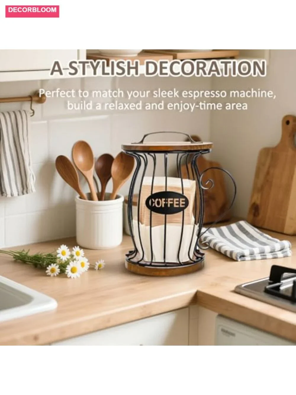 Rustic Coffee Pod Holder with Lid, Holds 12, Mug Shape